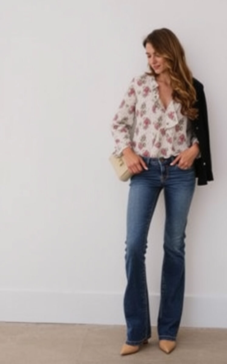 15 Bootcut Jeans Outfit Ideas That'll Make You Fall in Love with This Classic Cut Again 6 Feminine Flair with a Ruffled Blouse