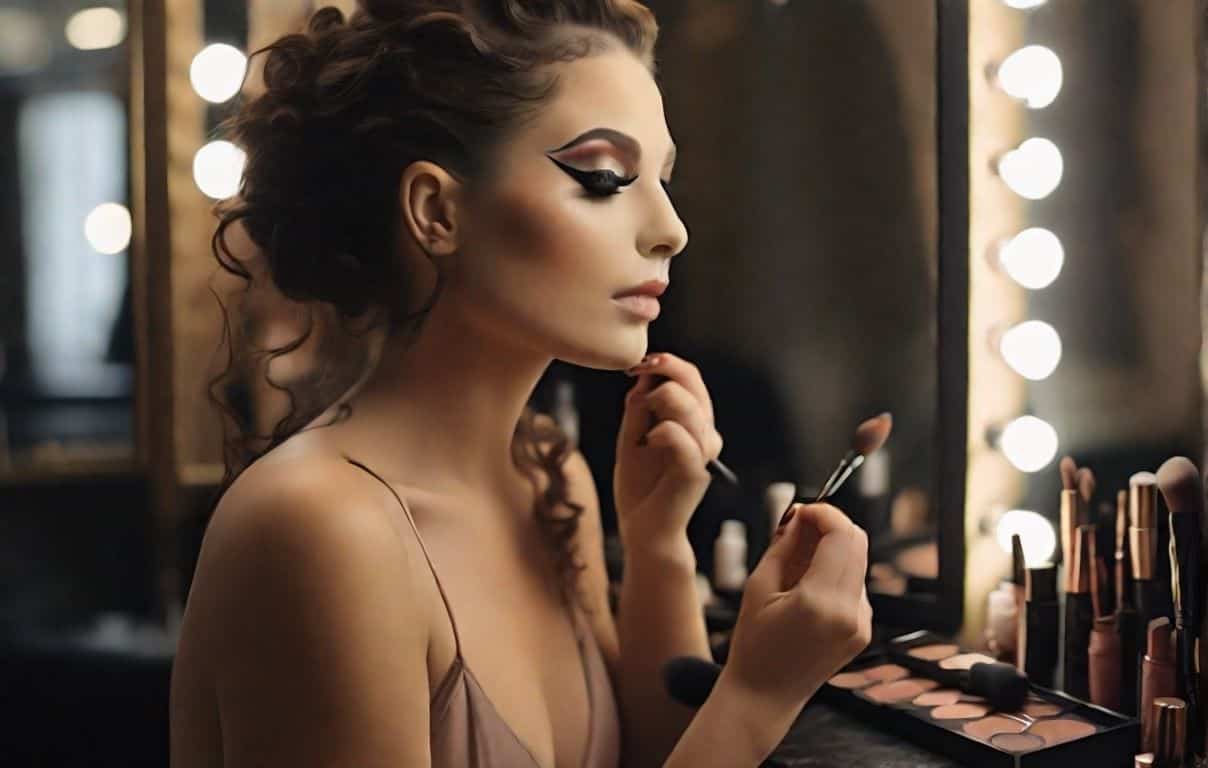 a woman applying make up