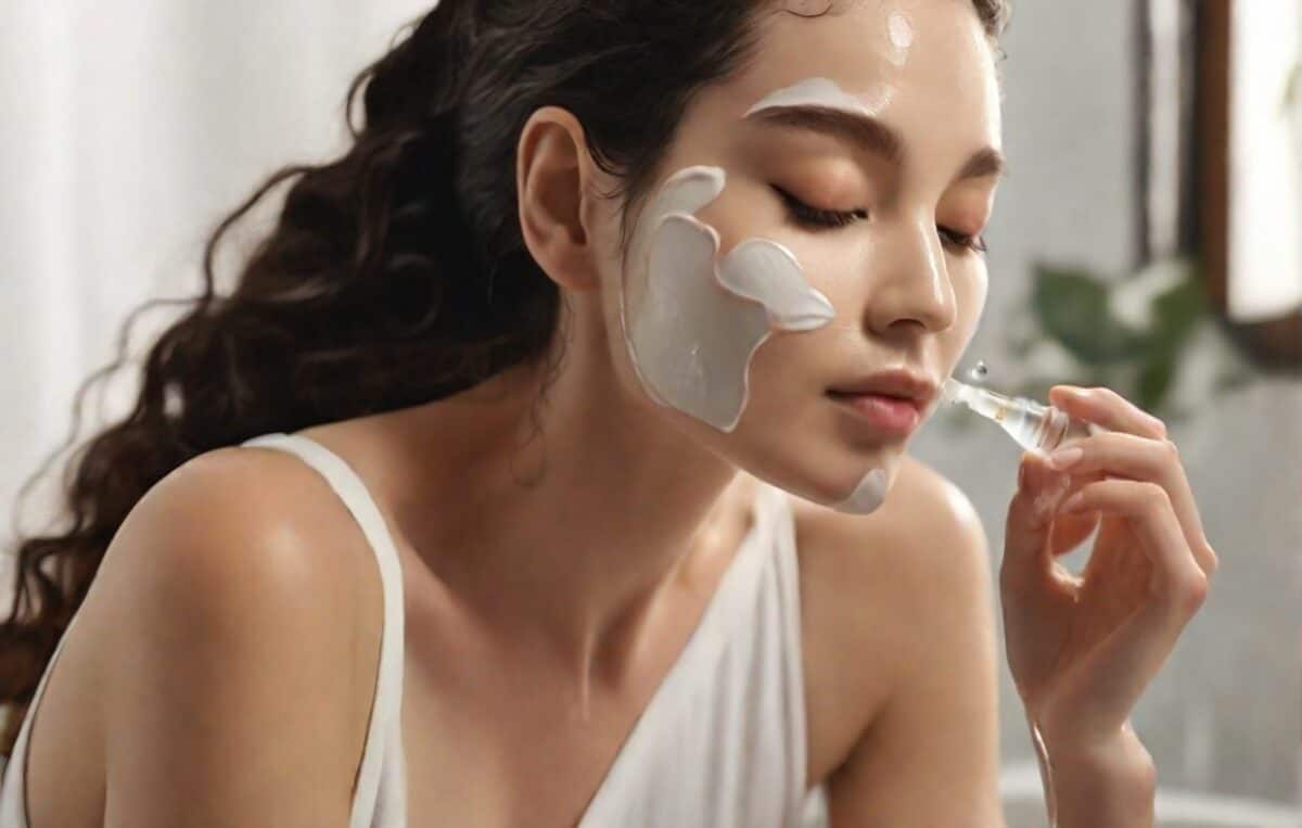 woman applying hydrating essence on her face