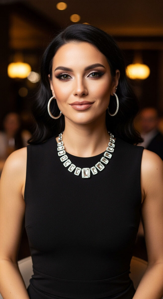 Bodycon Black Dress with Statement Jewelry