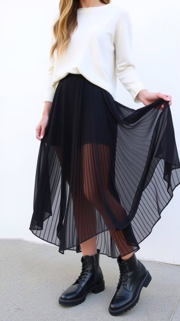 Flowy Skirt Contrast - Black boot outfits