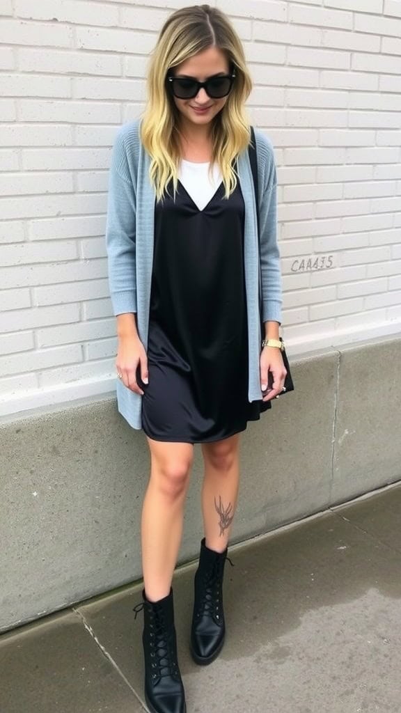 Slip Dress Layering-Black boot outfits