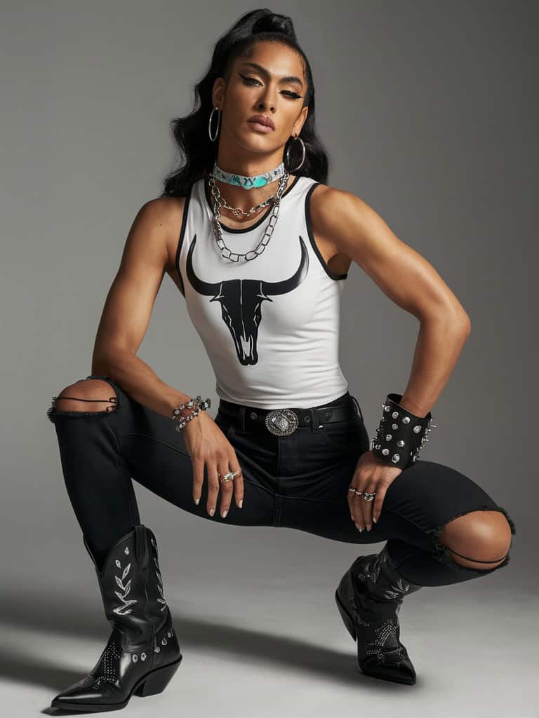 Longhorn Skull Tank & Skinny Jeans