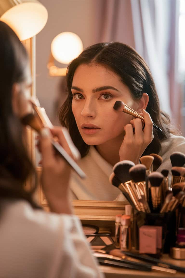 a captivating close up photo of a woman applying