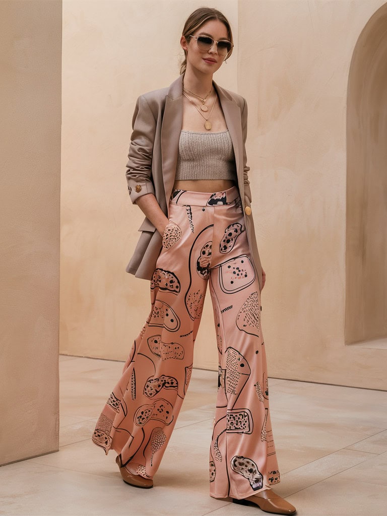 Wide-Leg Pants, Crop Top, and Blazer