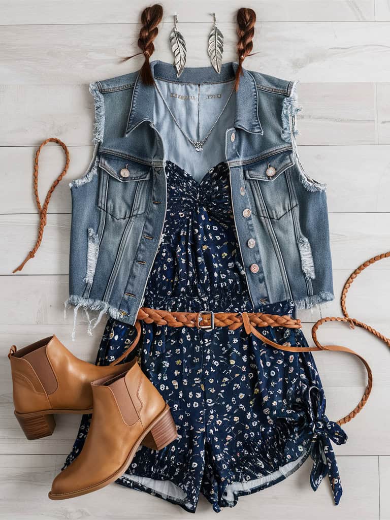 Denim Vest & Floral Romper