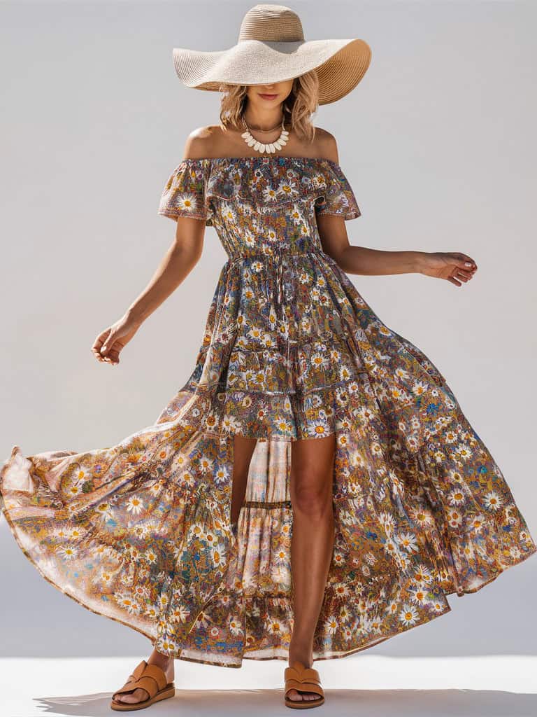 Floral Maxi Dress & Floppy Sun Hat