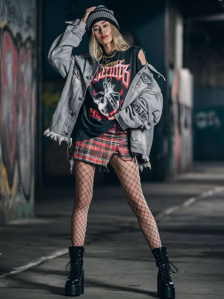 a stylish and edgy outfit photo featuring a model