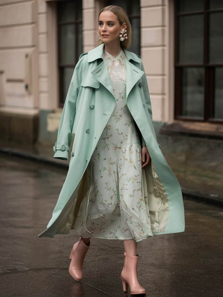 Mint Trench Coat & Pretty Floral Dress