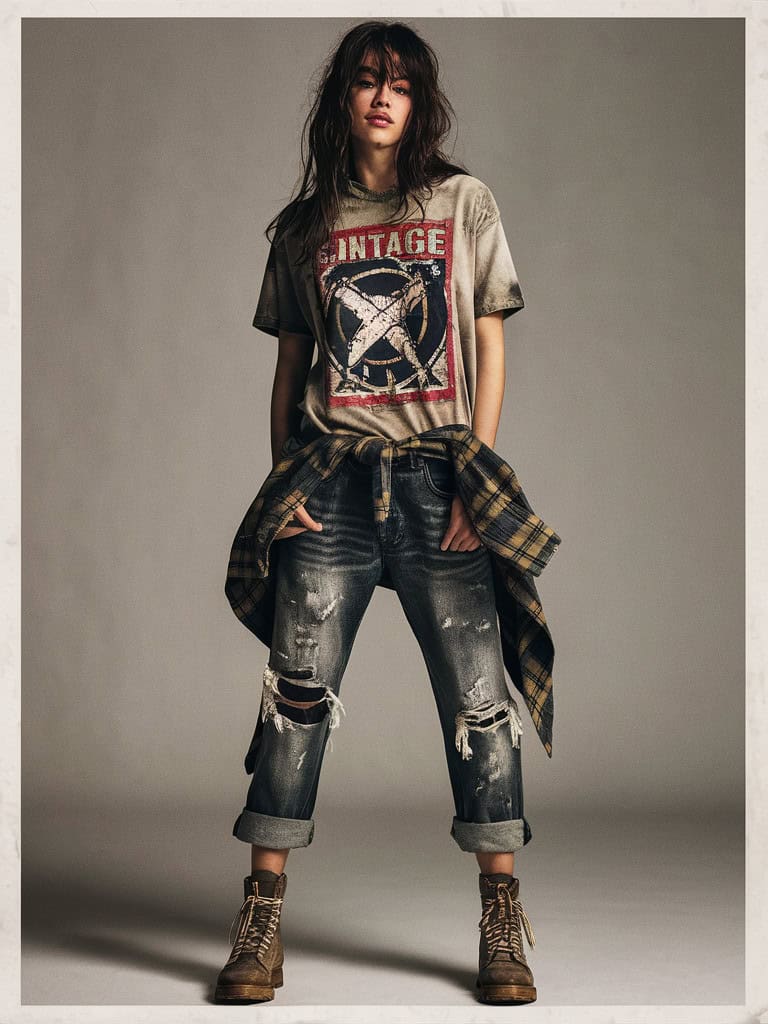 a stylish image of a grunge inspired model wearing
