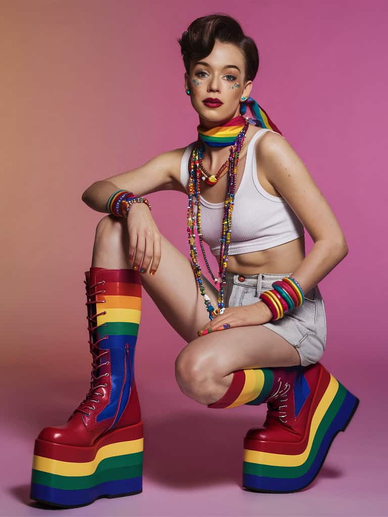 Rainbow Platform Boots & Denim Shorts