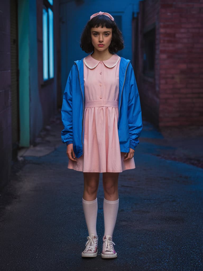 Eleven's Iconic Pink Dress and Blue Jacket