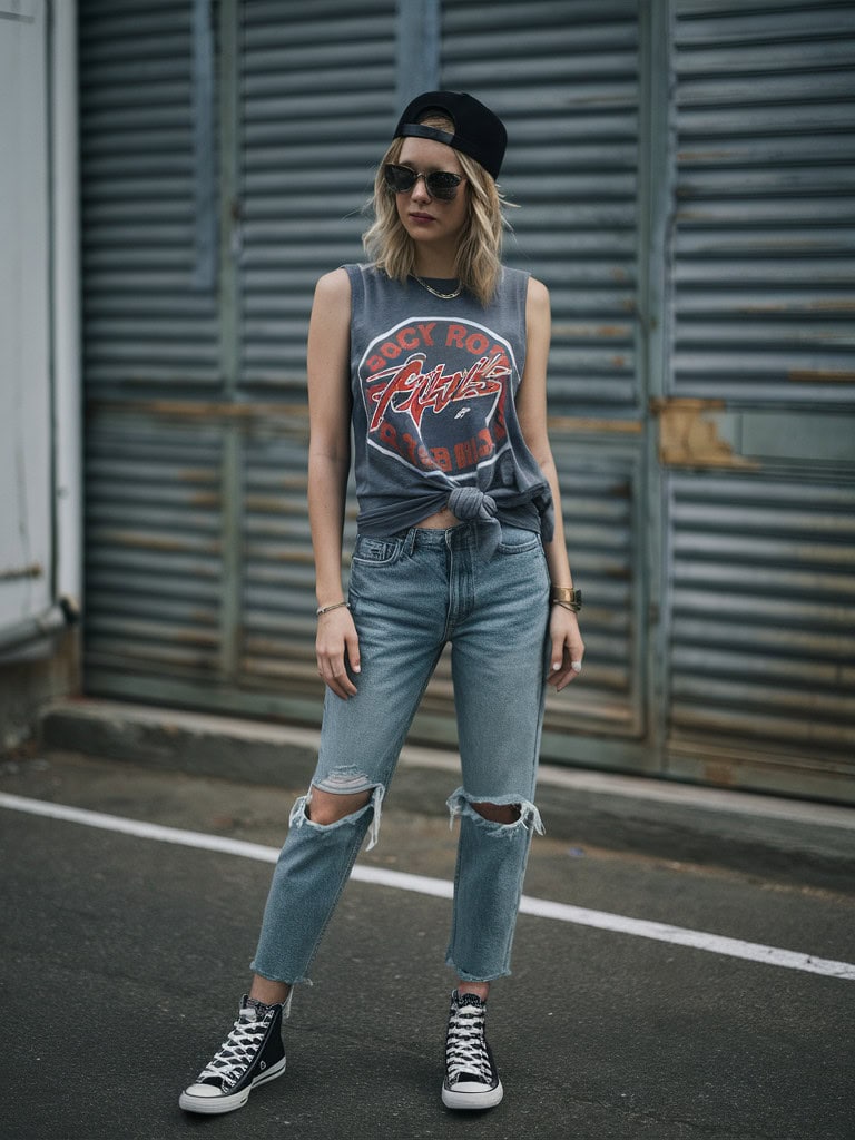 Graphic Muscle Tee & Ripped Jeans