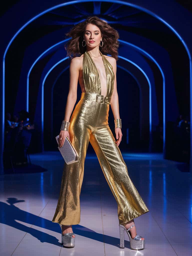 Metallic Disco Jumpsuit & Platform Heels