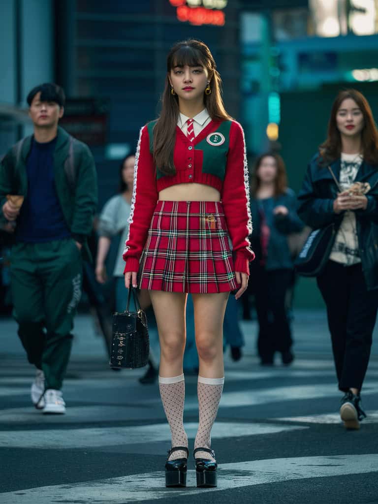 Plaid Skirt & Cropped Sweater