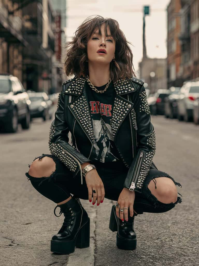 15 Best Retro Outfits That Are Like, Totally Bitchin' 5 Studded Leather Jacket & Ripped Black Jeans
