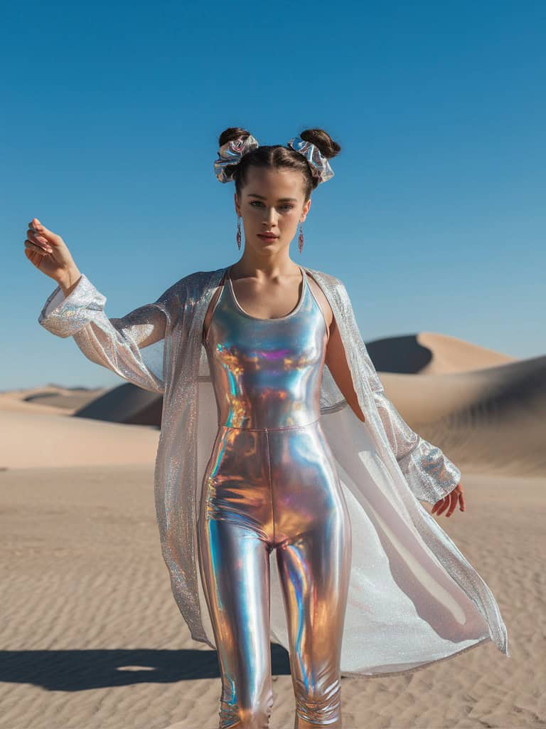 15 Coachella Outfits That Are Positively Festival Fab 16 holographic jumpsuit kimono live your zenon