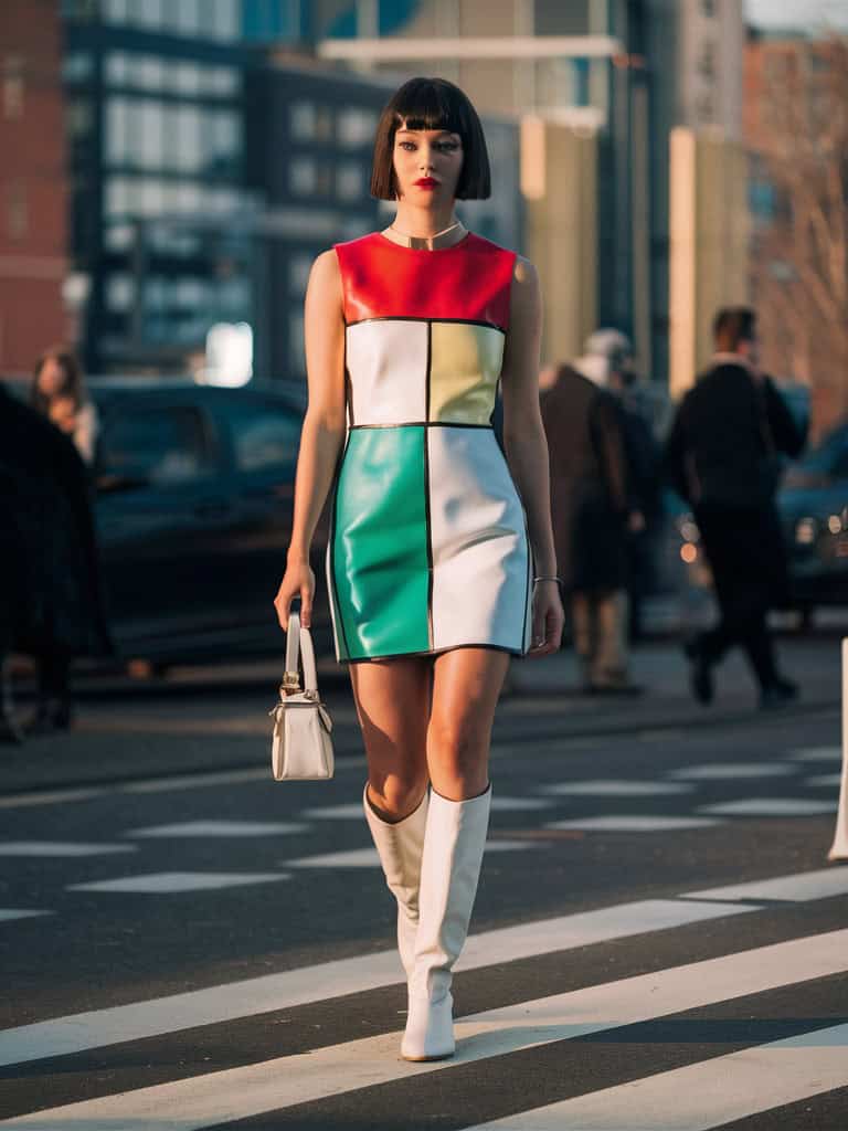 Mondrian-Inspired Color Block Dress & Boots