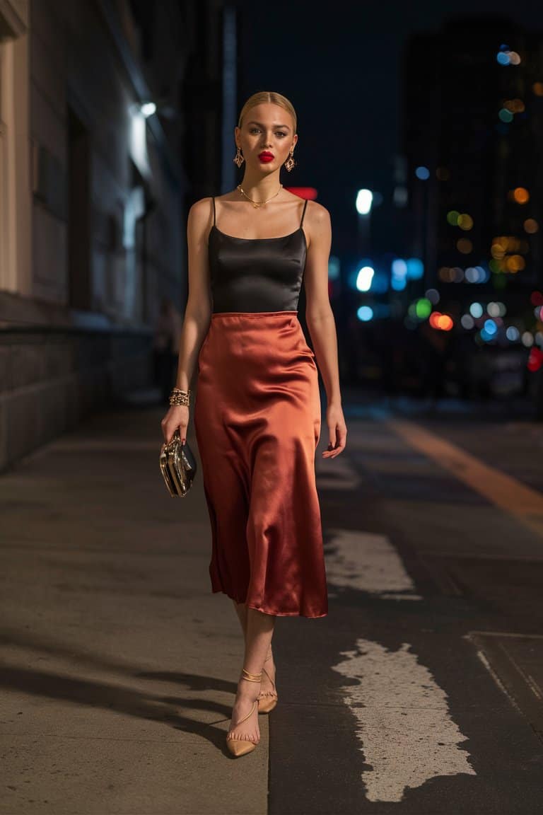 The Sleek Satin Skirt Evening Look