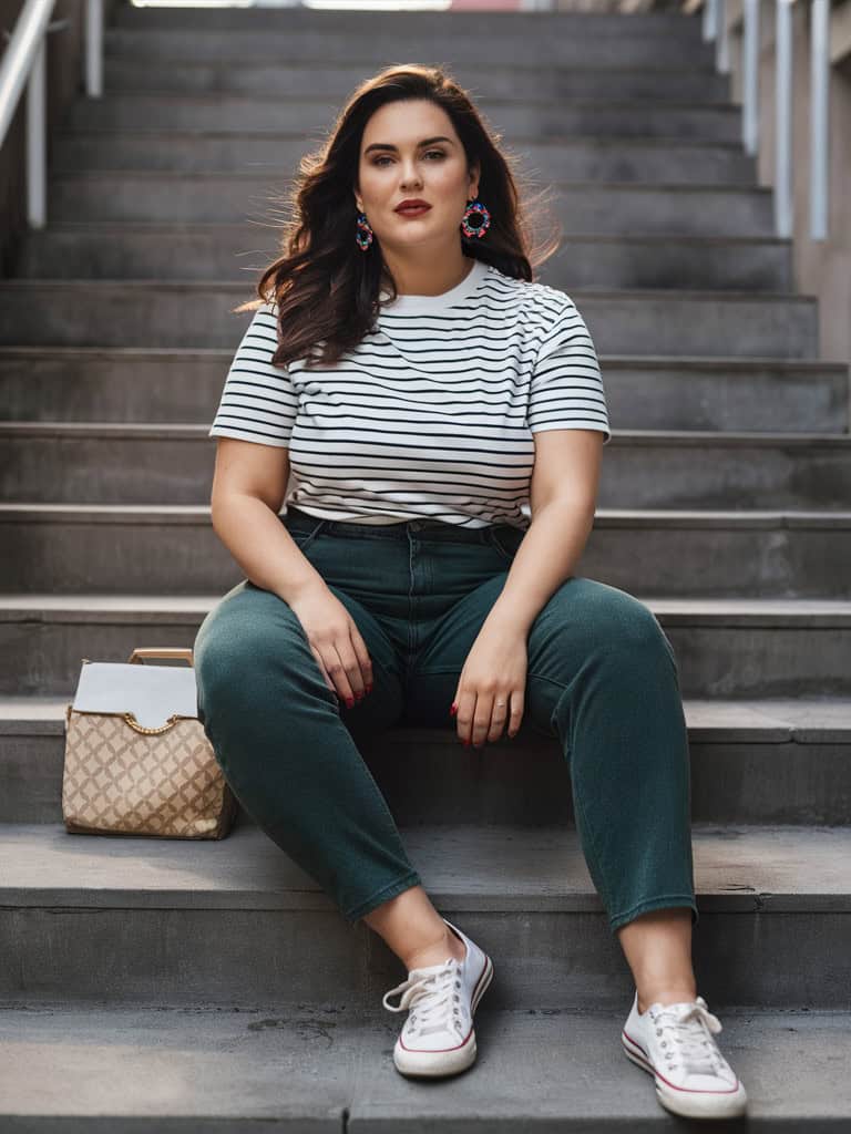 Striped Tee, Colored Jeans & Statement Earrings