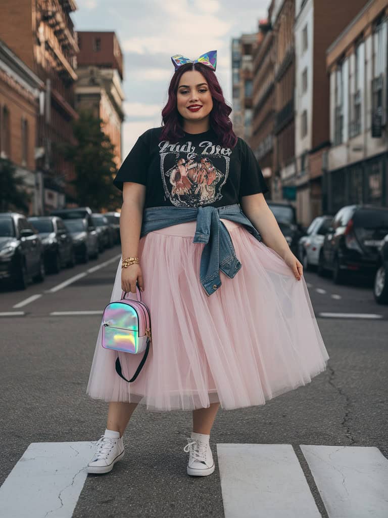 Graphic Tee, Tulle Skirt & Sneakers