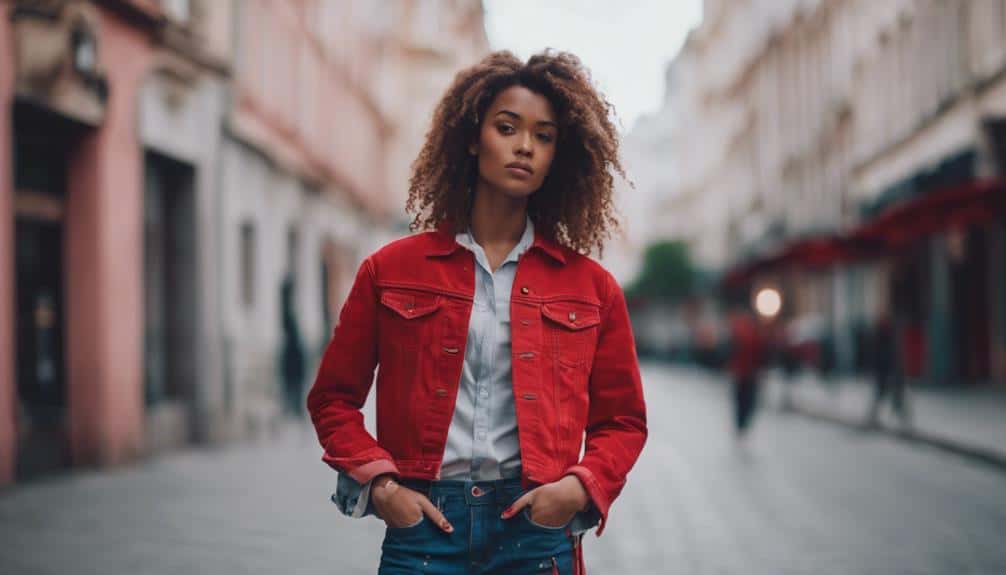 stylish red denim outfit
