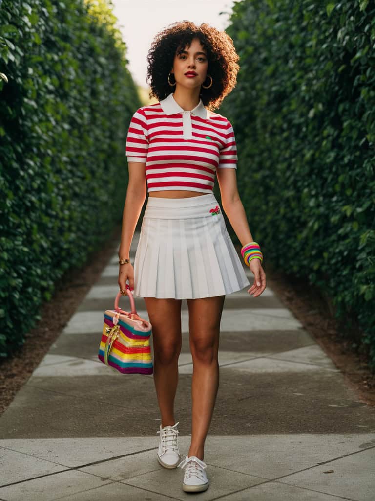 15 Best Retro Outfits That Are Like, Totally Bitchin' 3 Striped Polo Crop Top & Pleated Tennis Skirt