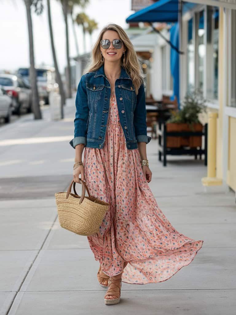 Flowy Maxi Dress and Denim Jacket