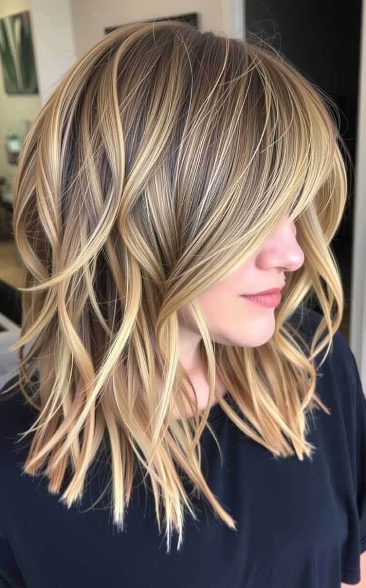 The Layered Shag with Side-Swept Bangs