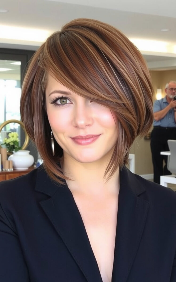 The Layered Bob with Side-Swept Bangs