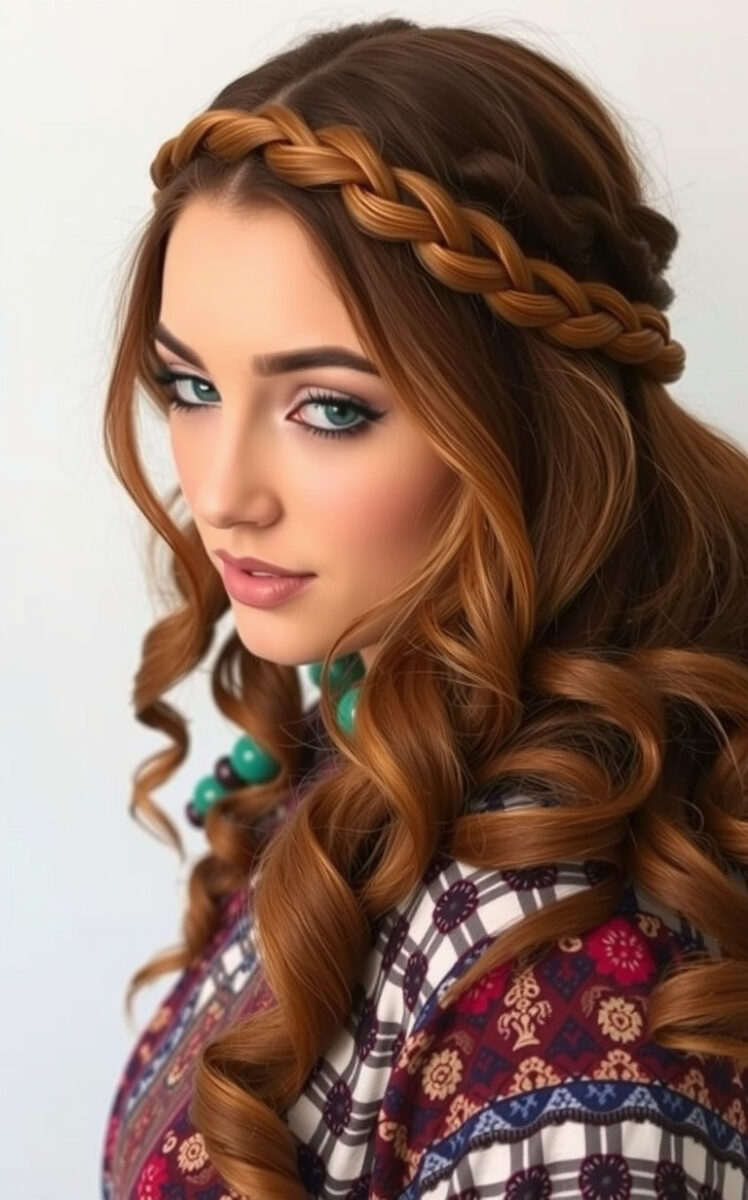 15 Gorgeous Hairstyles That'll Make Your Curly Medium Hair Pop 12 Braided Crown with Curly Back