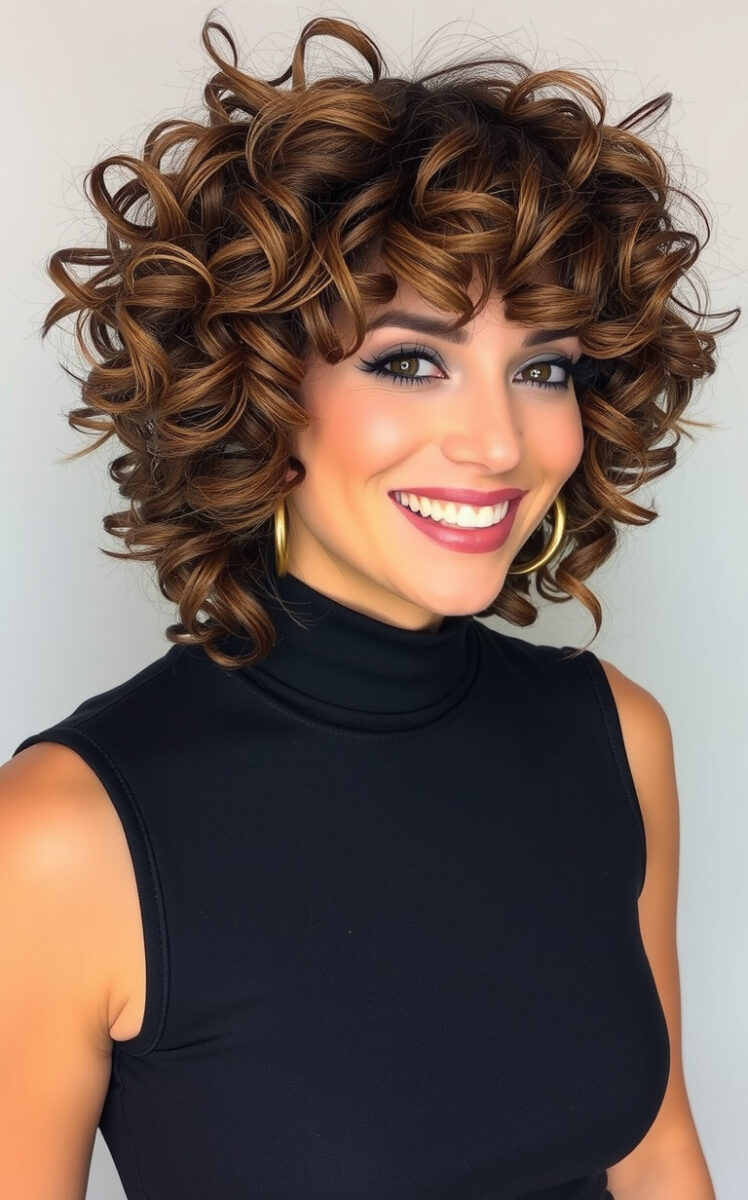 15 Gorgeous Hairstyles That'll Make Your Curly Medium Hair Pop 3 The Curly Shag with Bangs