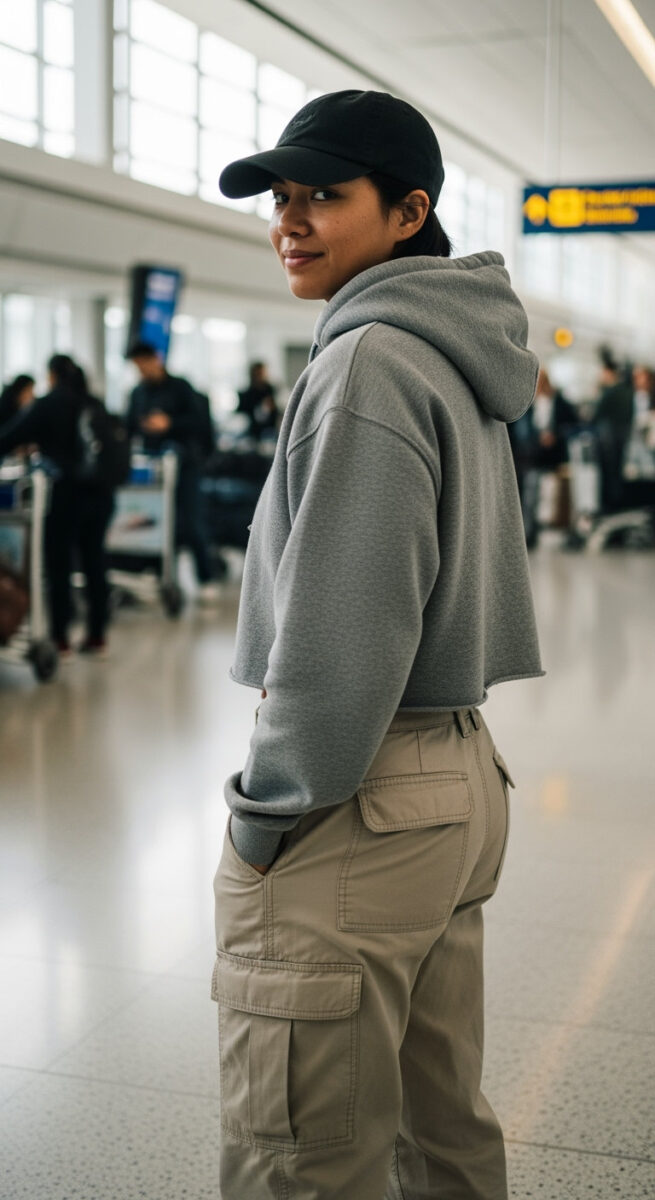 Cargo Pants + Crop Hoodie + Baseball Cap