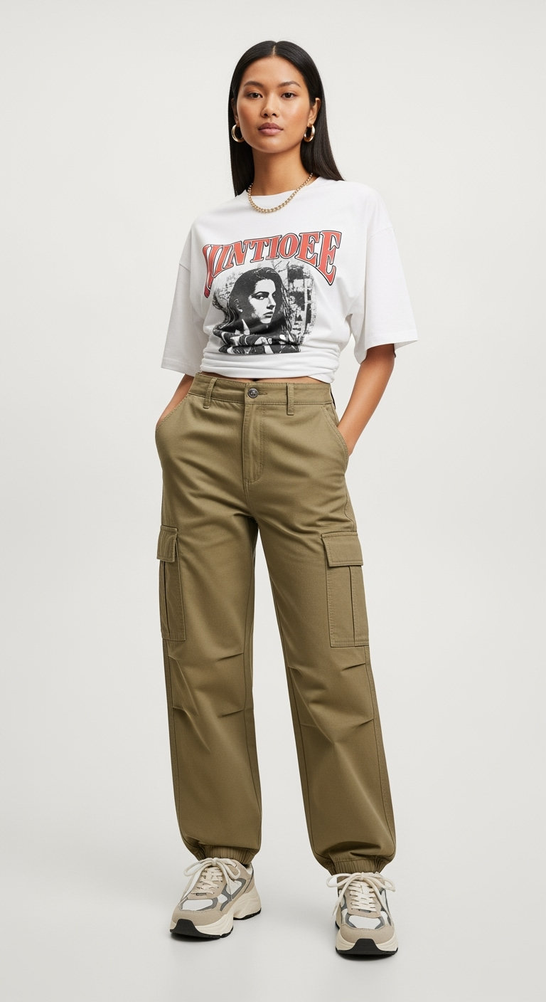 Cargo Pants + Oversized Tee + Sneakers