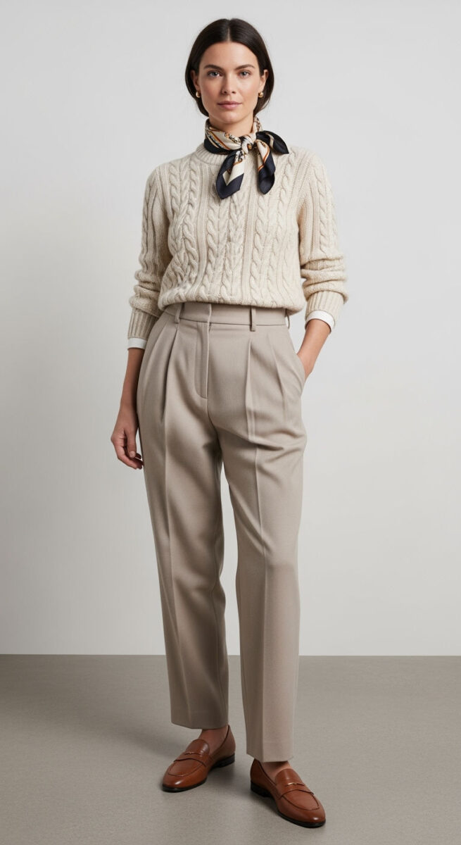 15 Aesthetic Outfit Ideas You’ll Fall in Love With 14 Old Money Cable-Knit + Pleated Trousers