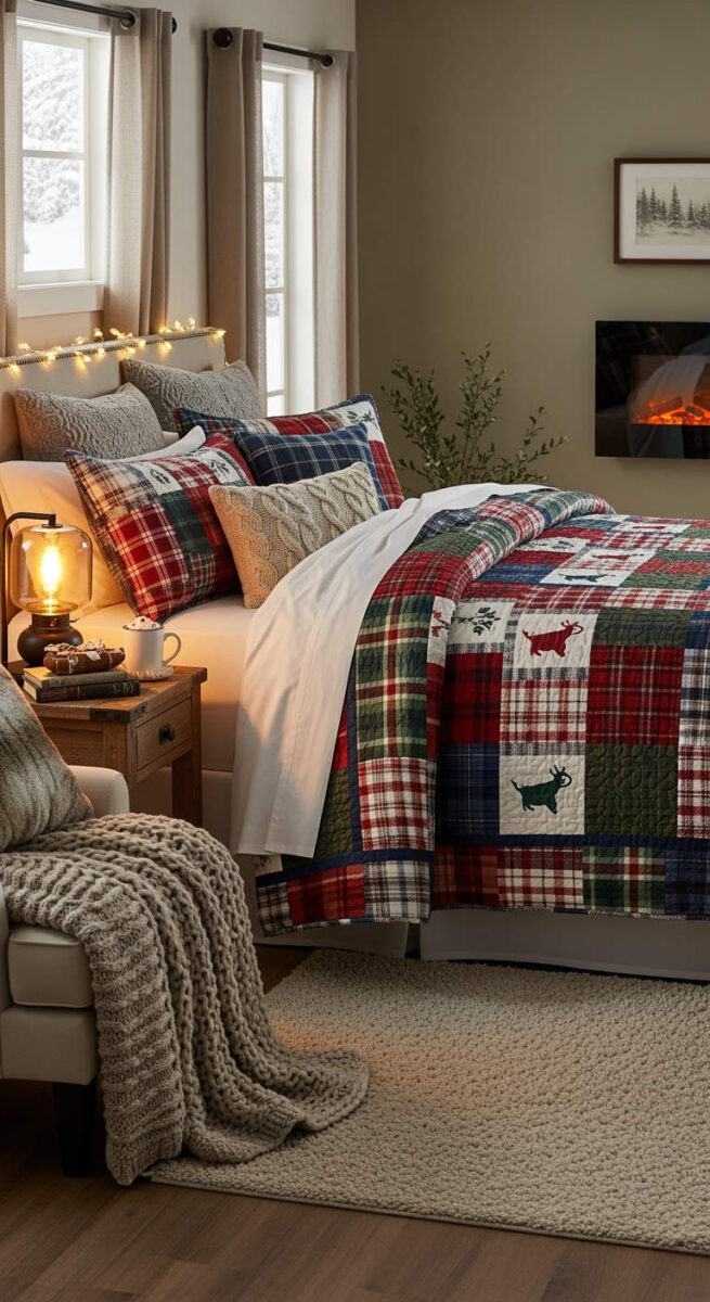 20 Cozy Bedroom Decor Ideas for Winter That’ll Warm Up Your Space 12 Choose a Statement Quilt