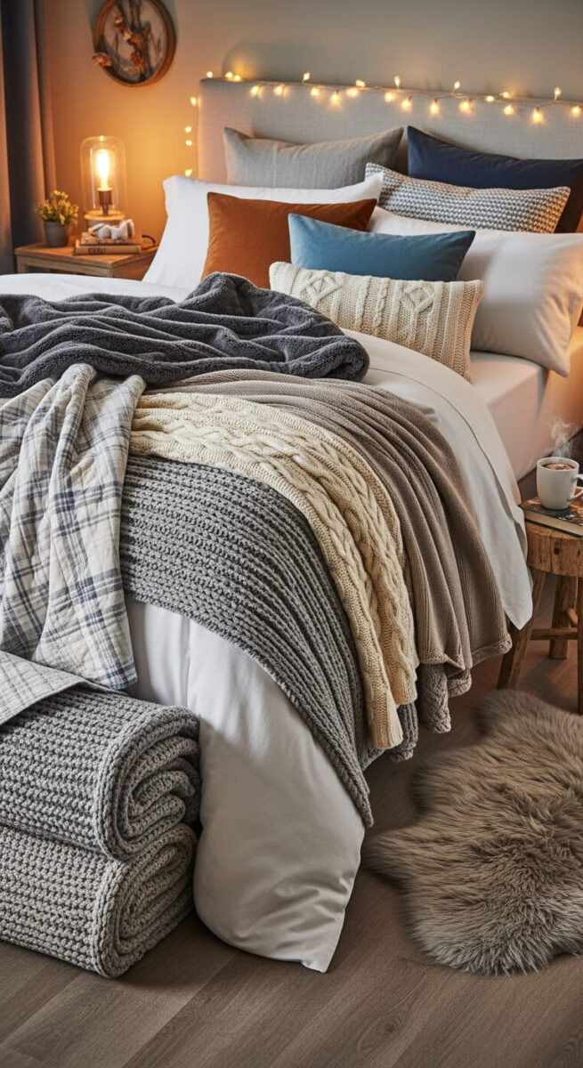 20 Cozy Bedroom Decor Ideas for Winter That’ll Warm Up Your Space 17 Layer Your Bedding