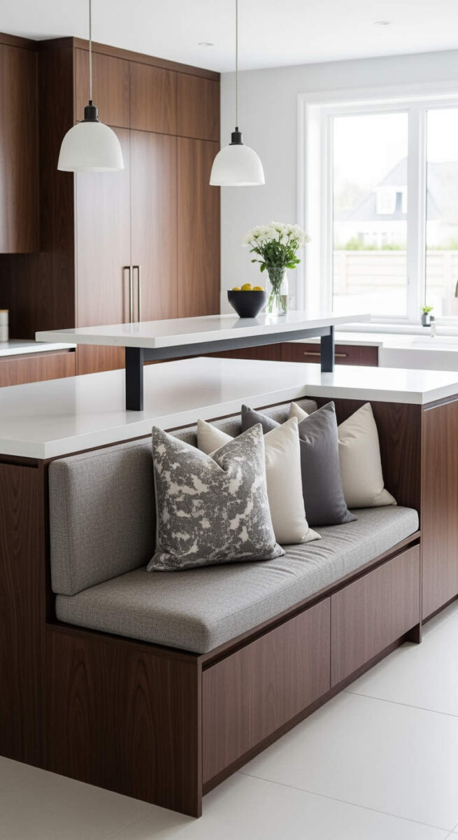 20 Modern Kitchen Island Designs That Totally Level Up Your Space 6 The Built-In Seating Island