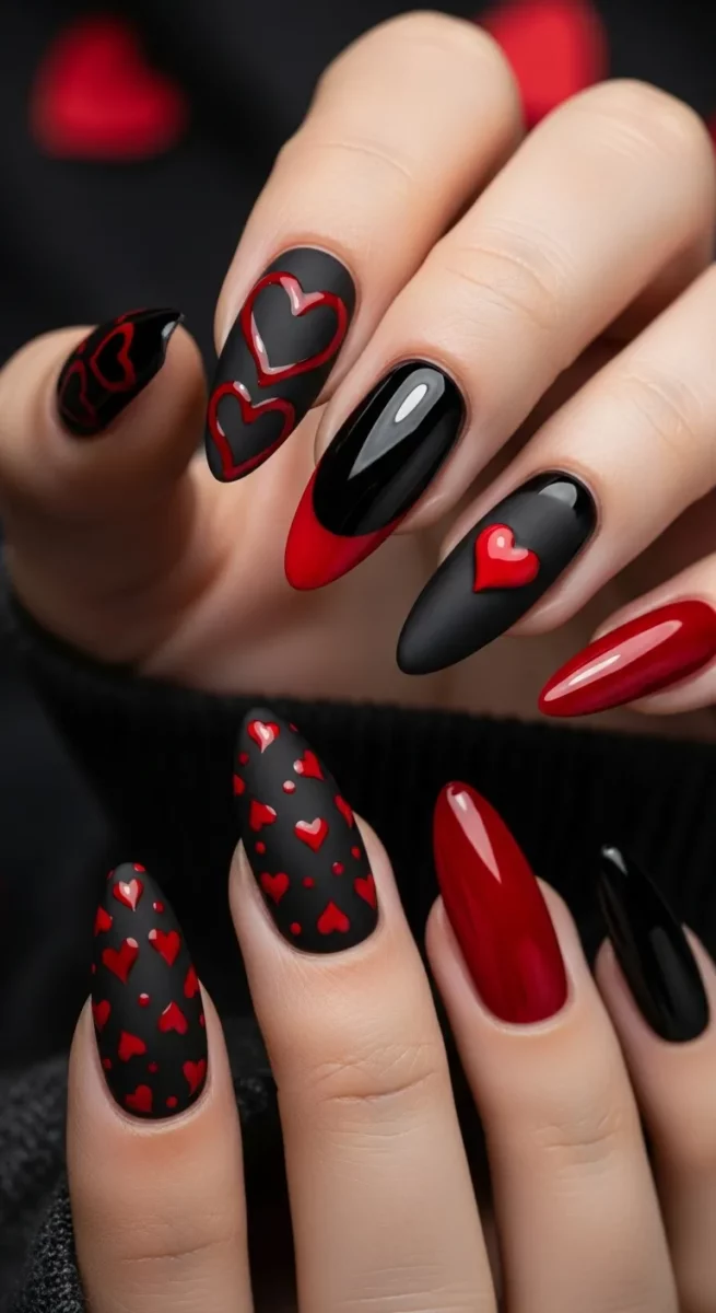 Black and Red Valentine Nails for an Edgy Look
