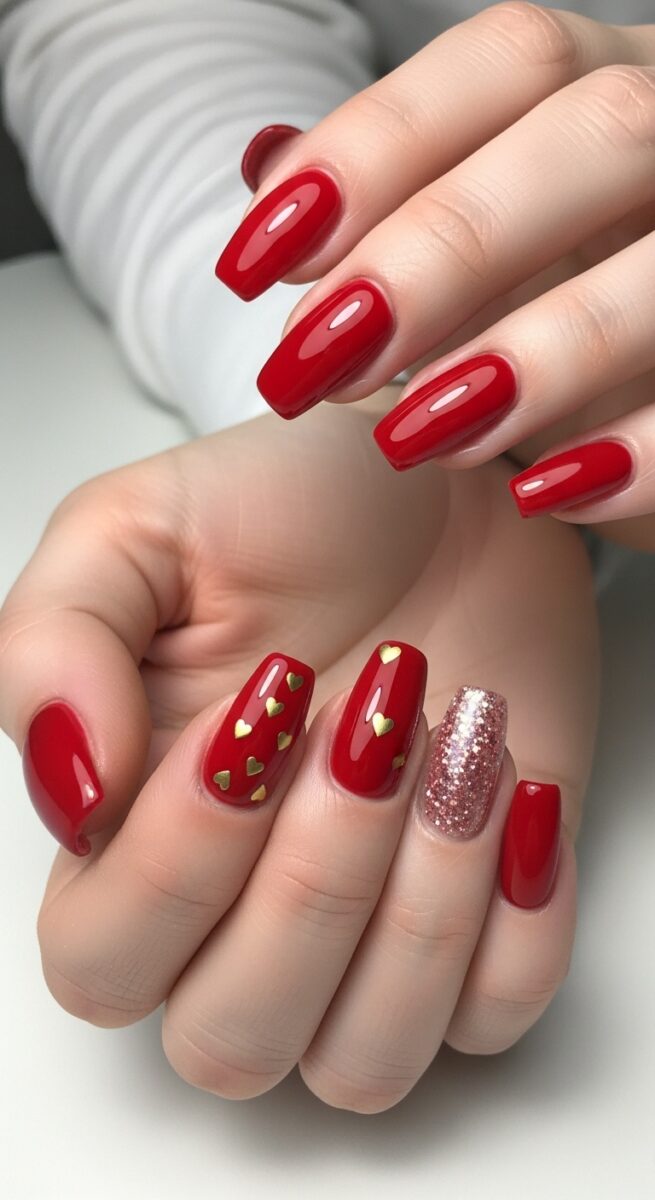 20 Valentine Nails That Feel Flirty, Fun, and Totally You 2 Classic Red Valentine Nails