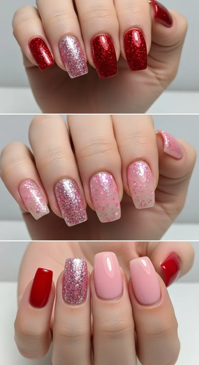 Glitter Valentine Nails That Catch the Light