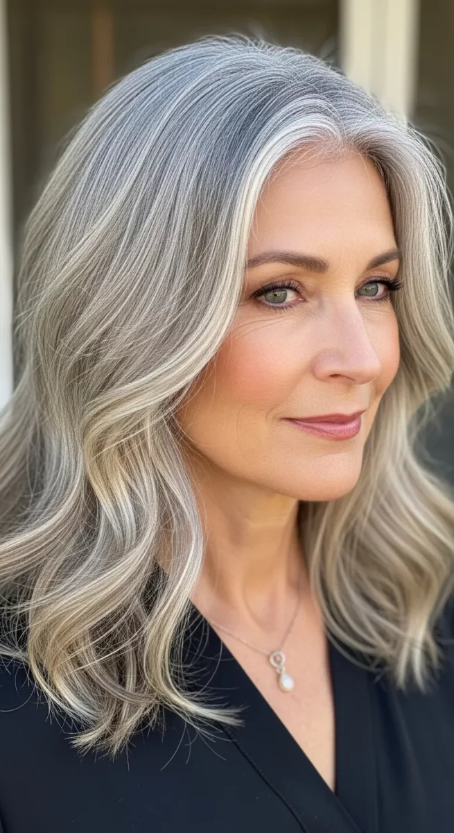 Gray Hair With Champagne Highlights