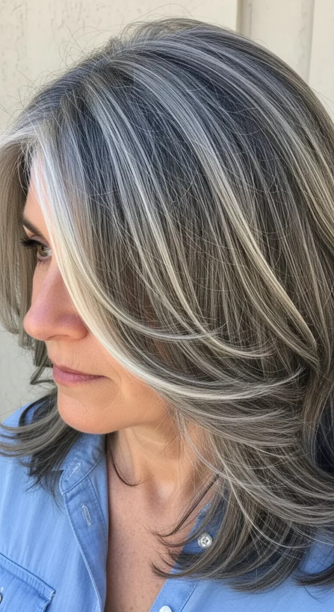 Gray Hair With Lowlights and Highlights