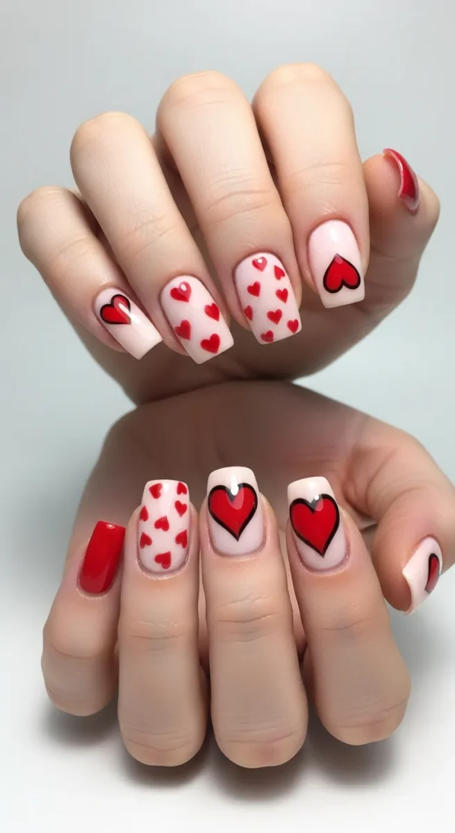Heart Accent Valentine Nails