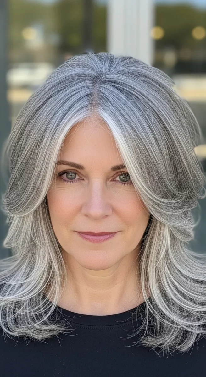 Layered Gray Hair With Subtle Highlights