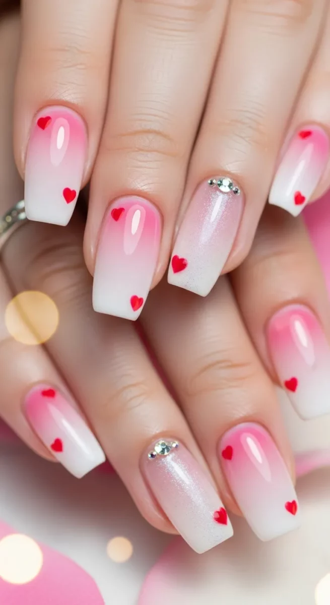 Ombre Valentine Nails in Pink and White