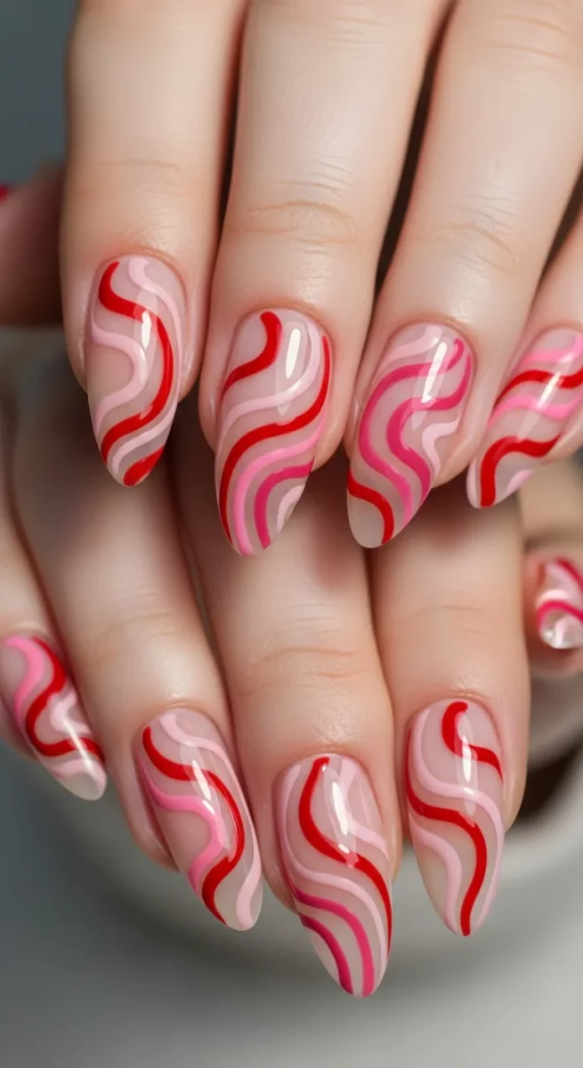 Swirl Valentine Nails for a Trendy Vibe