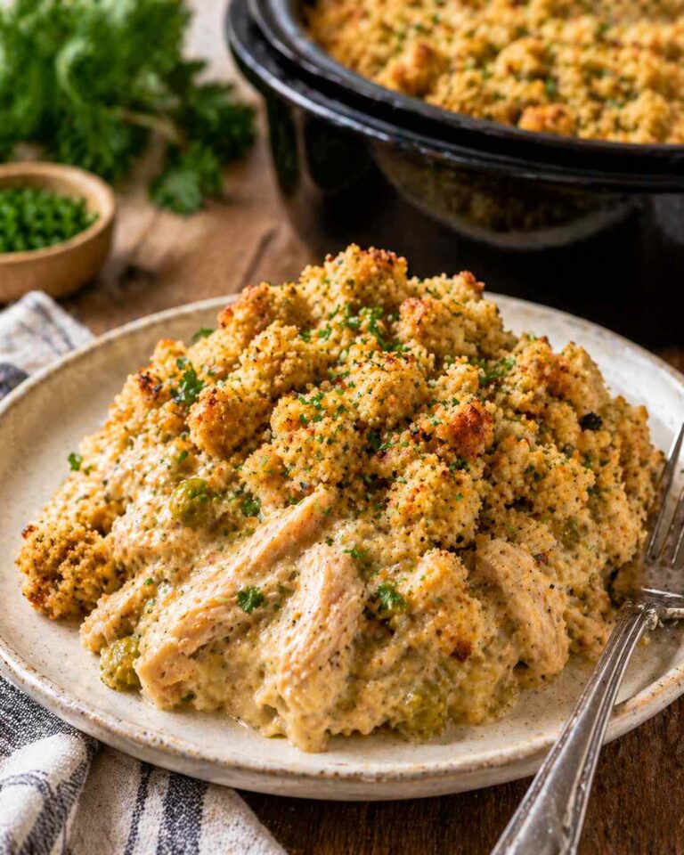 Easy Crockpot Chicken and Stuffing Casserole