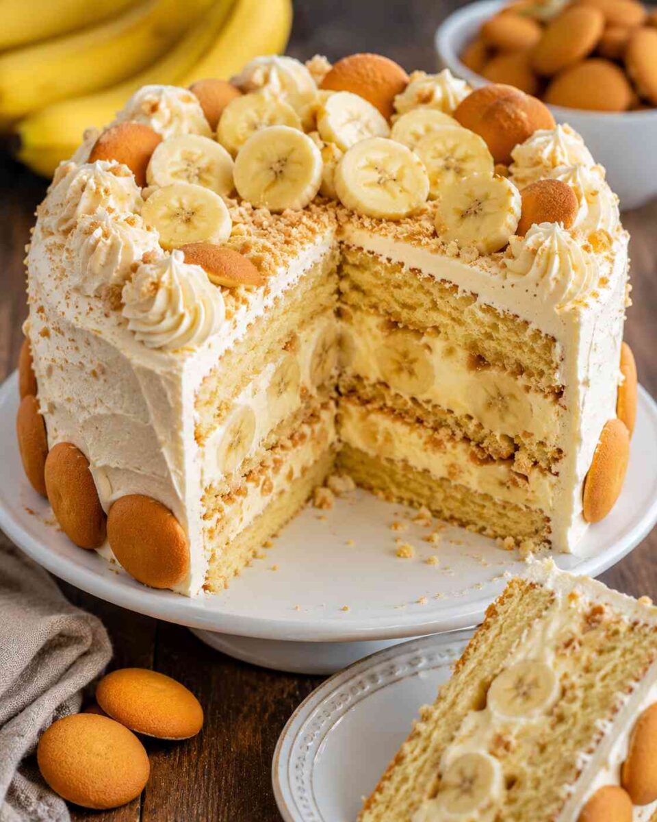 Southern Banana Pudding Cake (Easy Moist Banana Dessert Everyone Loves) 6 Banana cream cake with wafer crunch