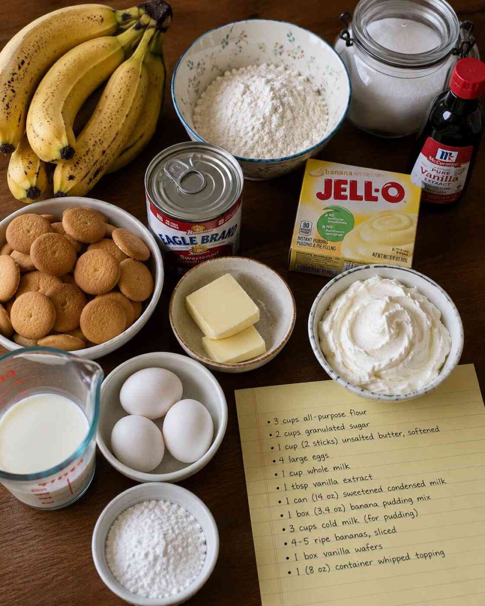 Southern Banana Pudding Cake (Easy Moist Banana Dessert Everyone Loves) 3 Banana pudding ingredients